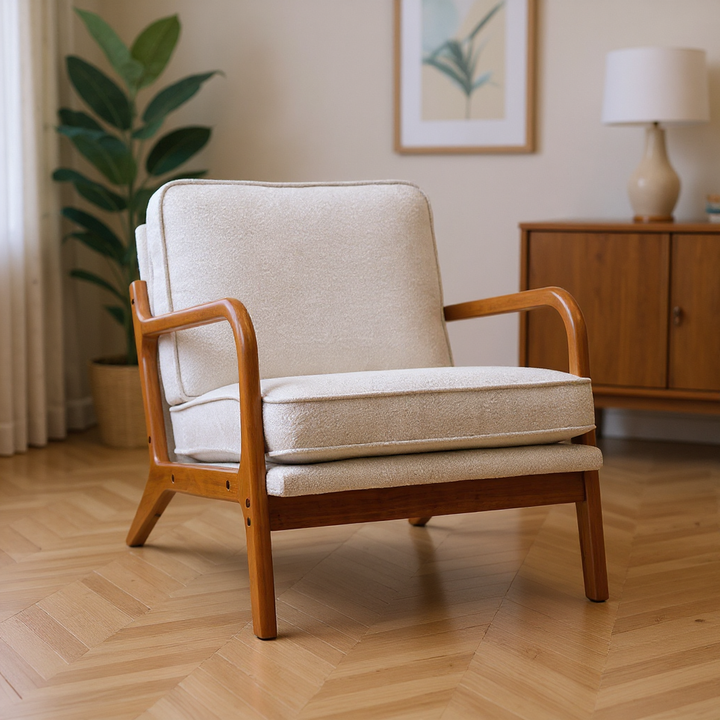 Vintage accent  fabric beige armchair STRAQNILS BEIGE UK