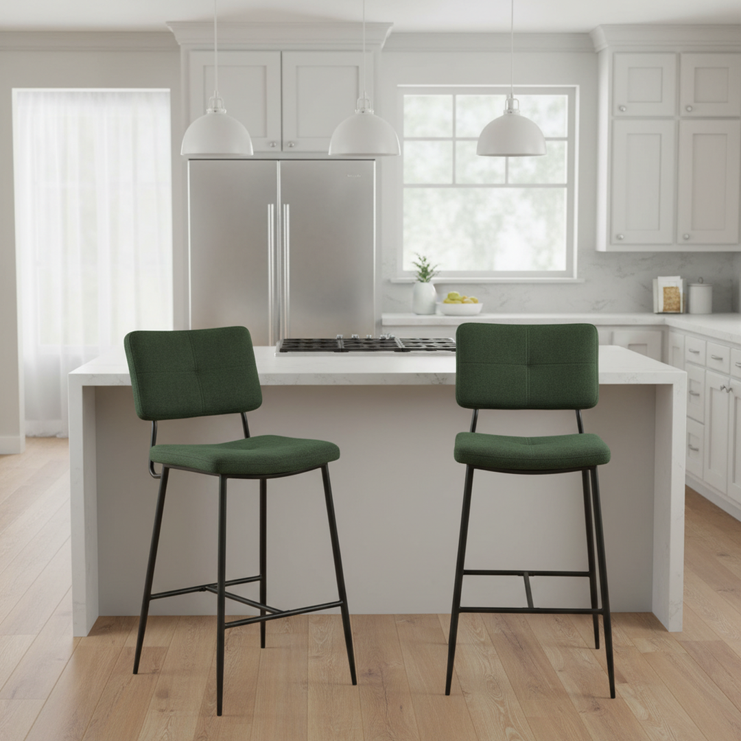 Set of 2 modern green velvet bar stools with footrest INDEPENDENCE BAR BOUTON DC