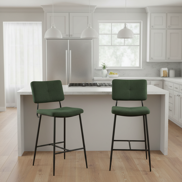 Set of 2 modern green velvet bar stools with footrest INDEPENDENCE BAR BOUTON DC