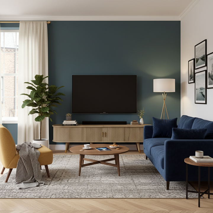 Light oak textured TV stand with 2 sliding doors and 2 drawers NANOFIB