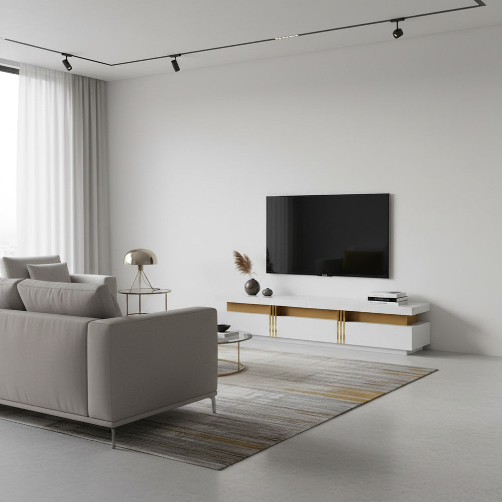 White marble pattern TV stand golden line luxury style 3 drawers VAALS UK