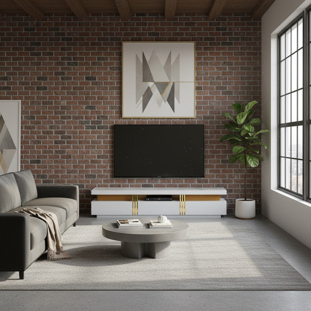 White marble pattern TV stand golden line luxury style 3 drawers VAALS UK