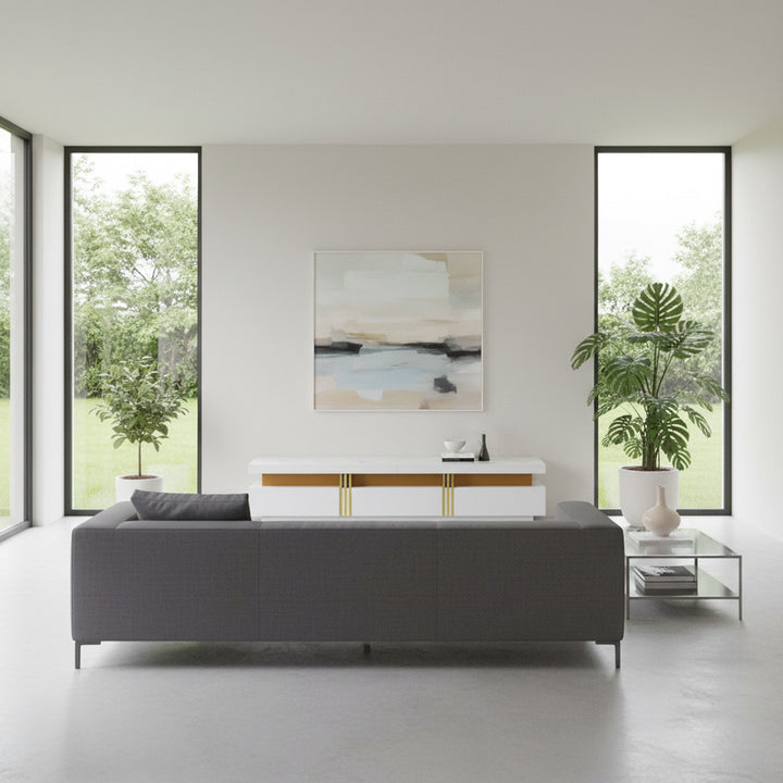 White marble pattern TV stand golden line luxury style 3 drawers VAALS UK