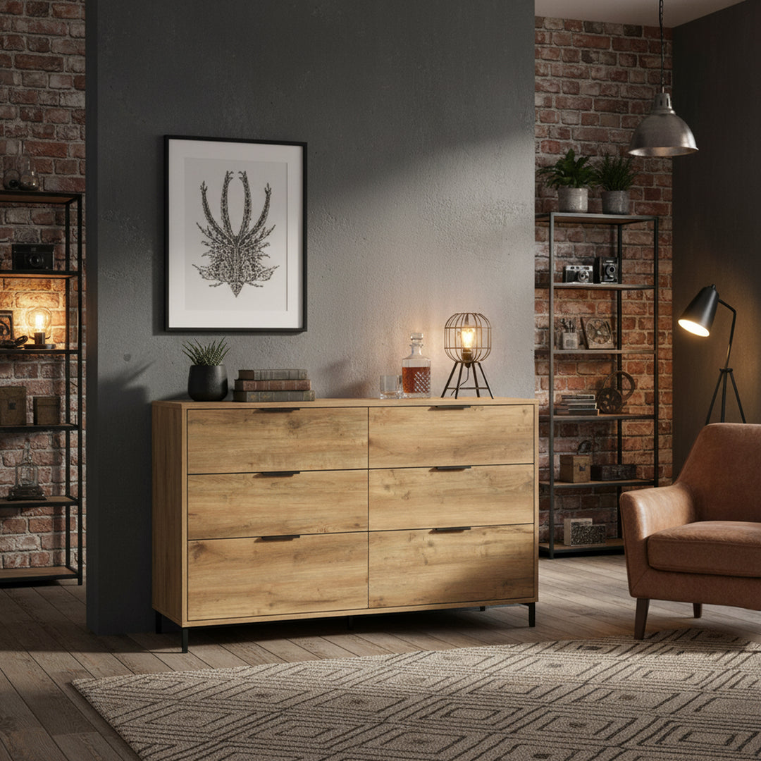 Dark oak wooden sideboard cabinet 6 drawers 120*40*76cm VANZEIDS UK