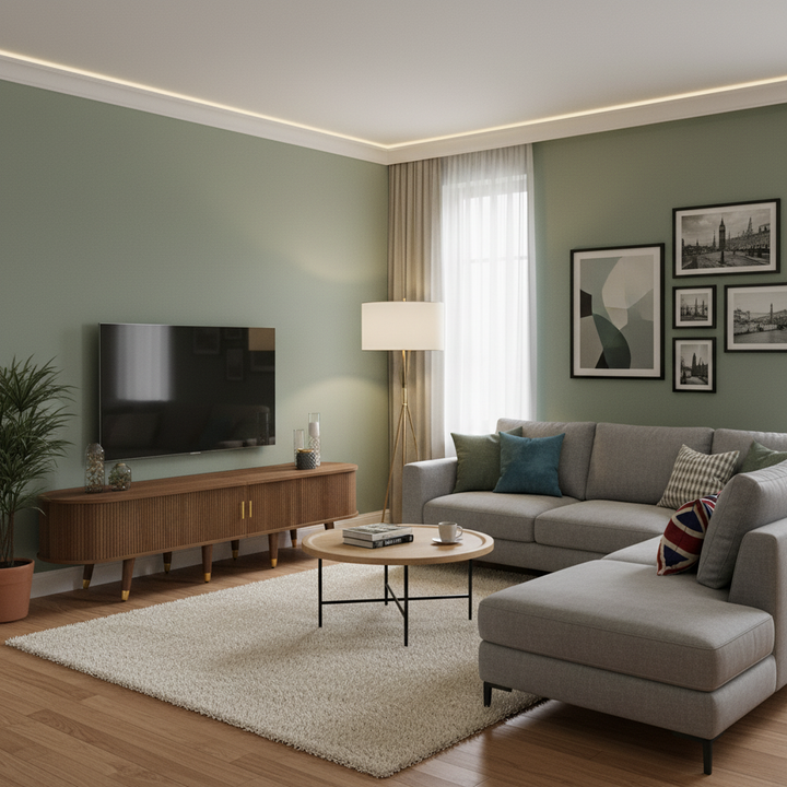 Dark oak textured TV stand with 2 sliding doors and 2 drawers STRUCTUR