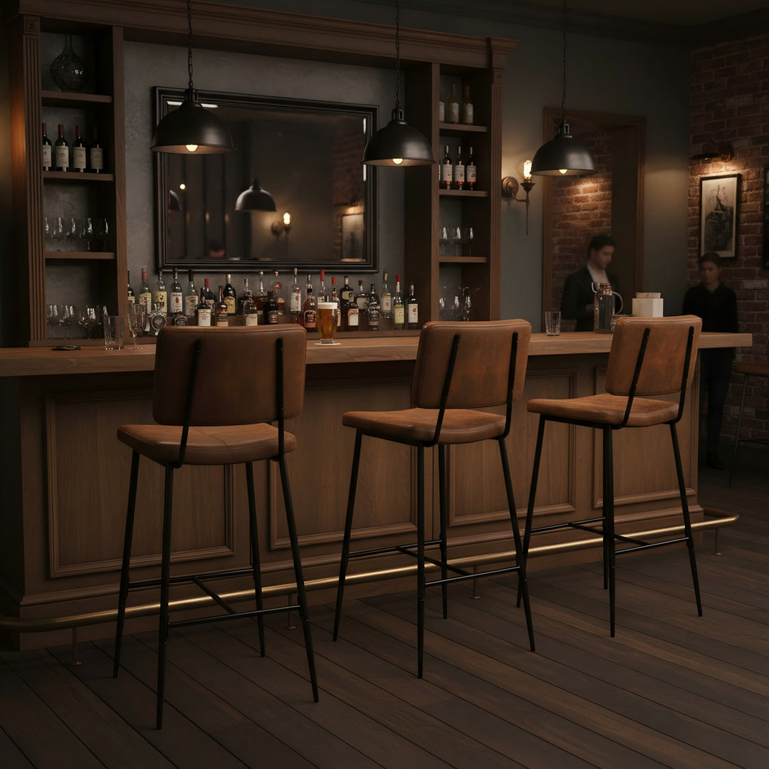 Set of 2 retro industrial suede bar stools POMONA BAR 29 KD SUEDE BROWN