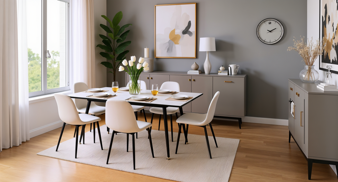 Rectangular extendable effect white marble dining table Scandinavian style gold dot feet 120-160 cm WHALEN WHITE MARBLE STRETCH TABLE BG