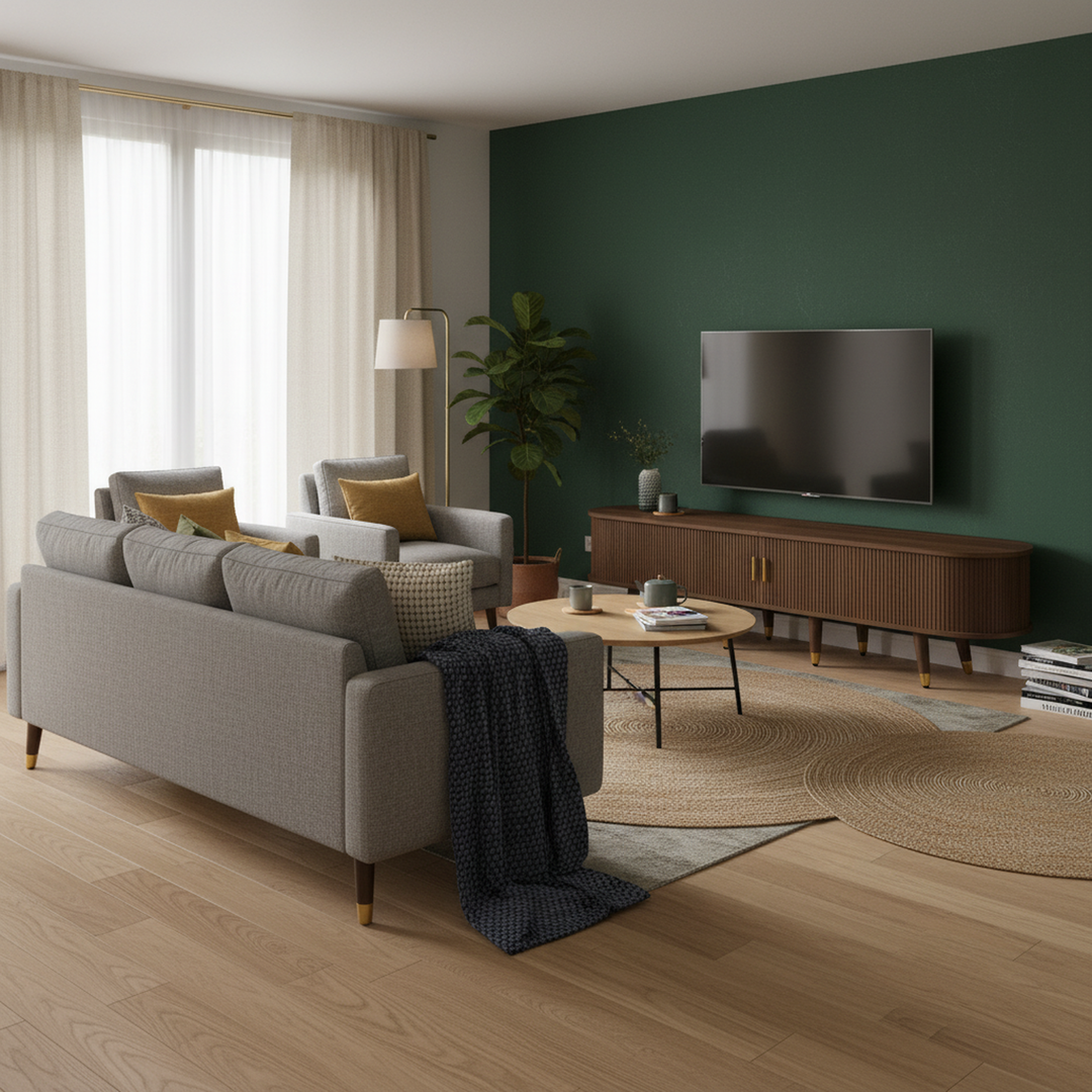 Dark oak textured TV stand with 2 sliding doors and 2 drawers STRUCTUR