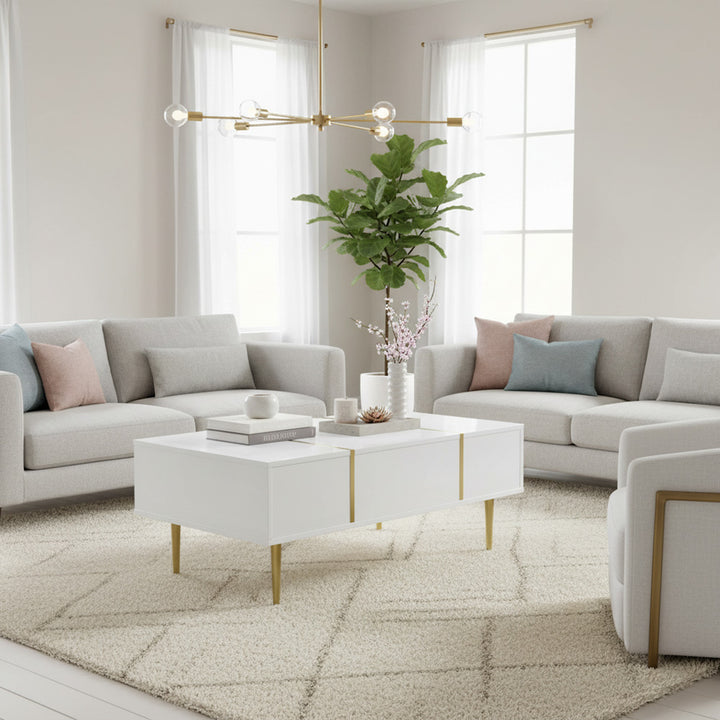 White high-gloss coffee table gold accents GUKTEKS UK