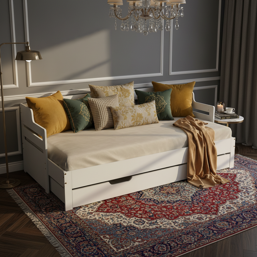 White single guest day bed with trundle & drawer UKZEONS UK