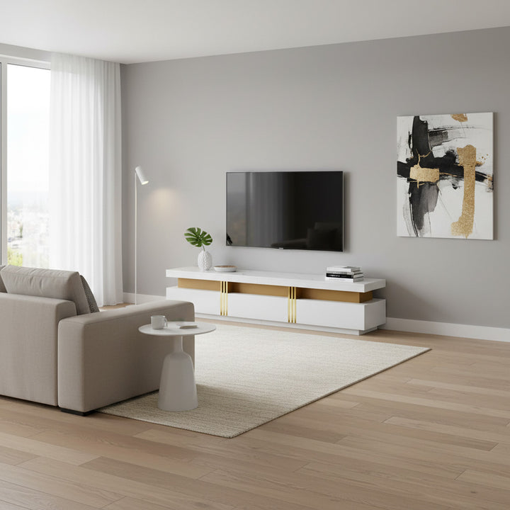 White marble pattern TV stand golden line luxury style 3 drawers VAALS UK