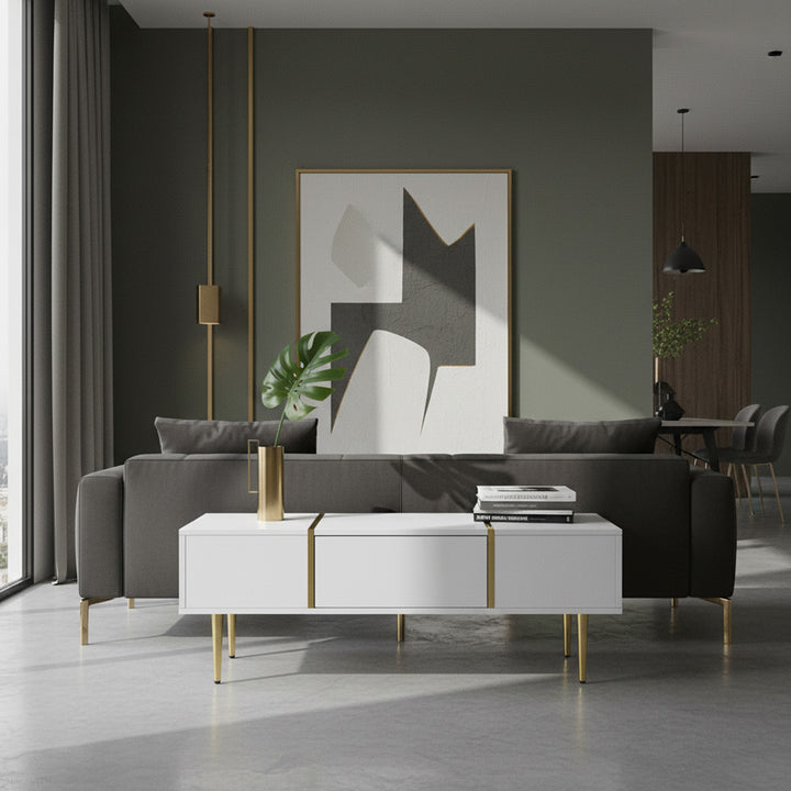 White high-gloss coffee table gold accents GUKTEKS UK