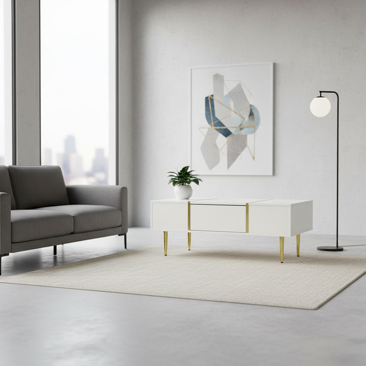 White high-gloss coffee table gold accents GUKTEKS UK