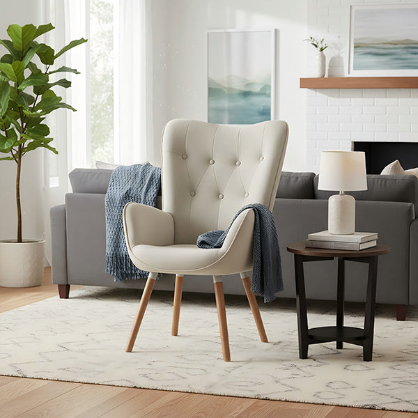 Scandinavian beige fabric armchair KAS FABRIC BEIGE NATURAL WOOD