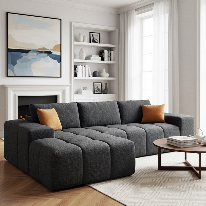 L shaped dark grey chenille sofa no assembly INFINITESOL