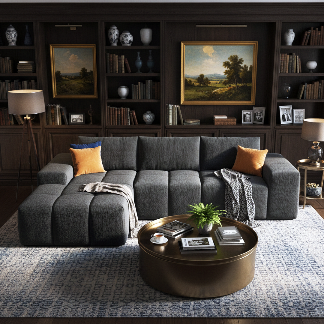 L shaped dark grey chenille sofa no assembly INFINITESOL