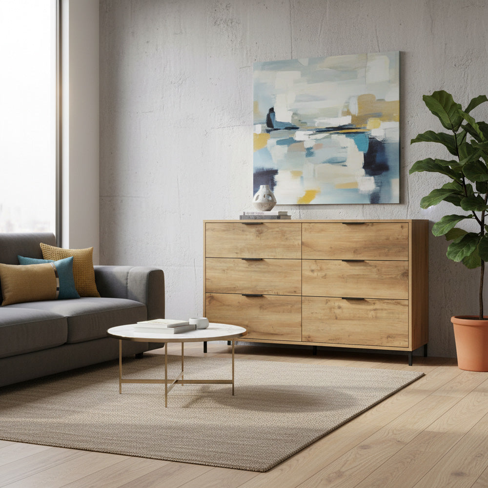 Dark oak wooden sideboard cabinet 6 drawers 120*40*76cm VANZEIDS UK