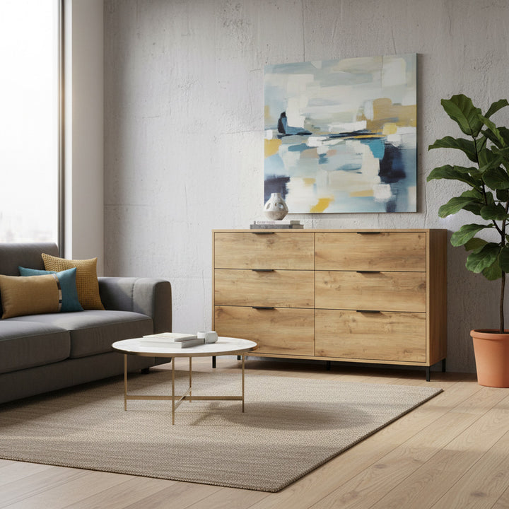 Dark oak wooden sideboard cabinet 6 drawers 120*40*76cm VANZEIDS UK