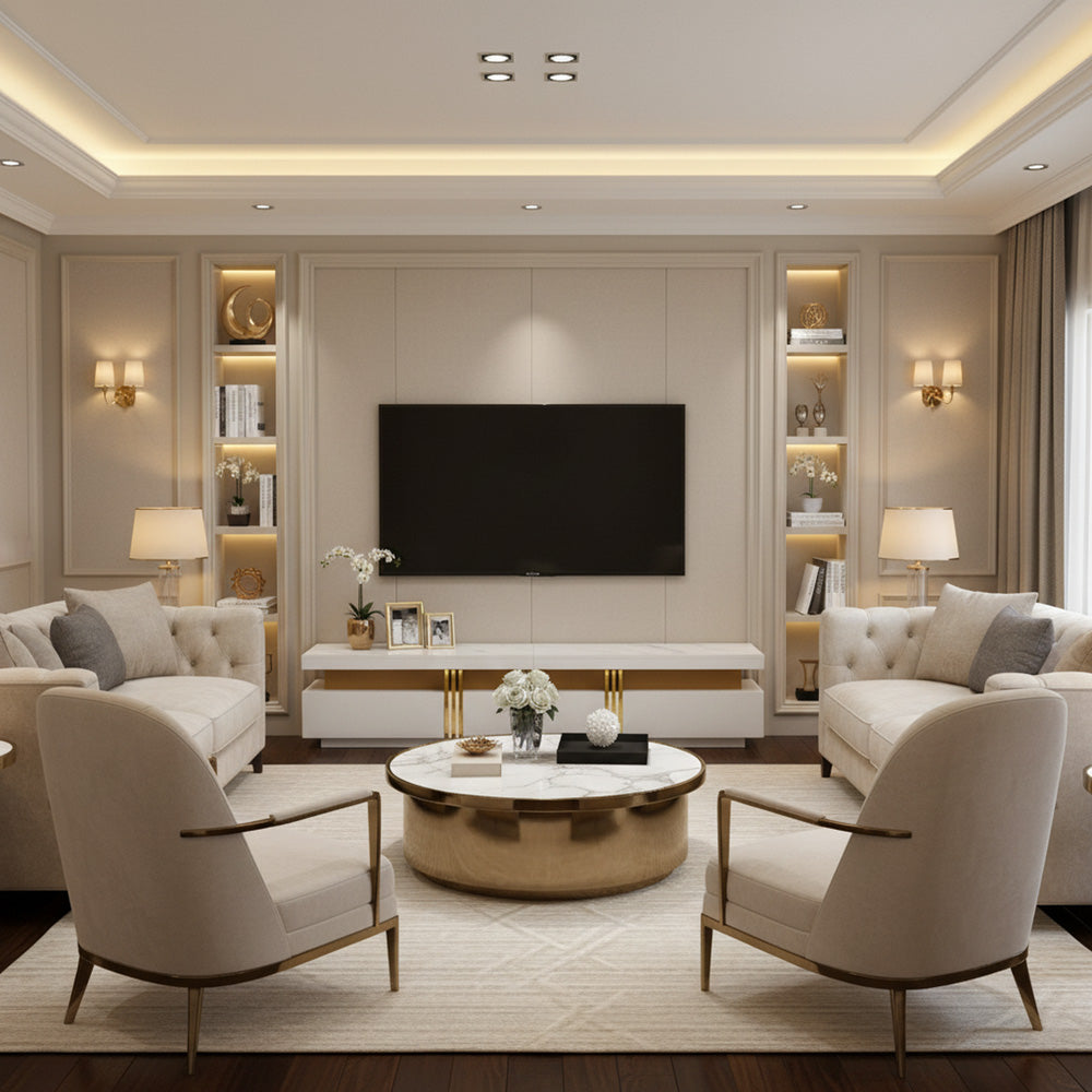 White marble pattern TV stand golden line luxury style 3 drawers VAALS UK