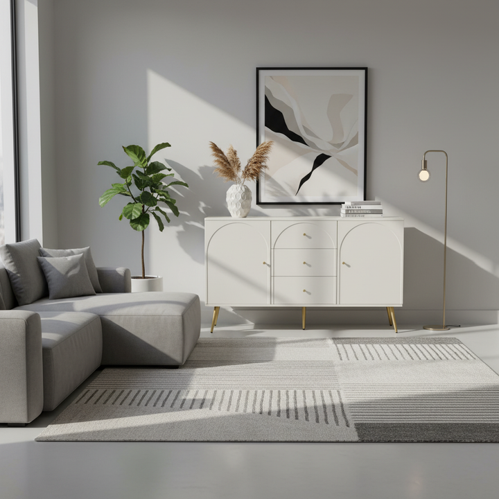 Cream ivory sideboard with gold accents with 2 doors and 3 drawers 40Dx140Wx84Hcm SENPHOS UK