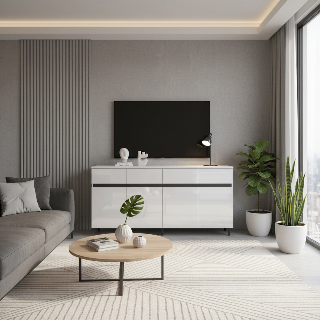 Modern high gloss white sideboard buffet 4 doors 160*40cm SPICEROUT