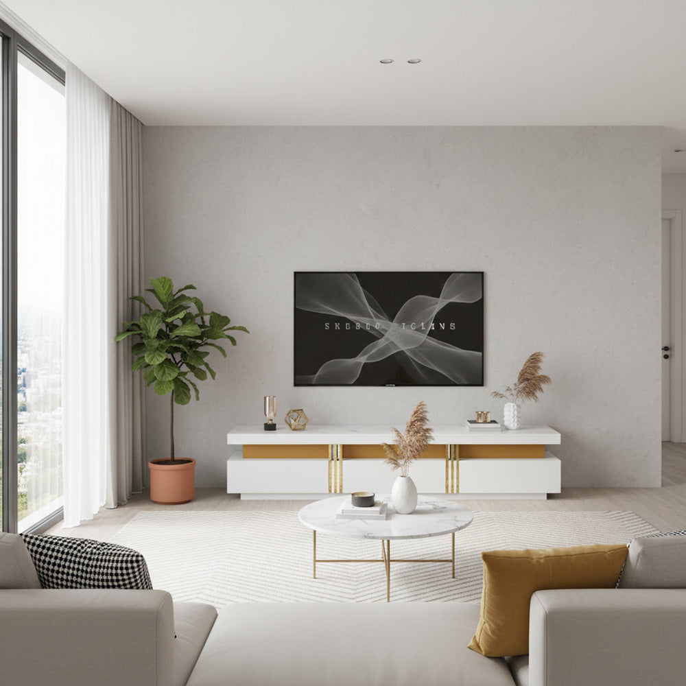 White marble pattern TV stand golden line luxury style 3 drawers VAALS UK