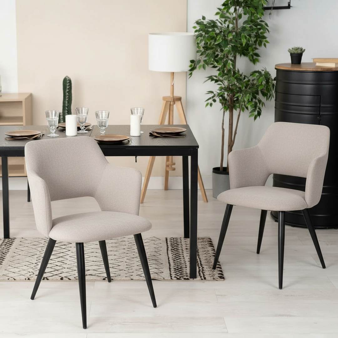 Set of 2 scandinavian light beige fabric dining chairs AKANJI 2PCS LIGHT BEIGE