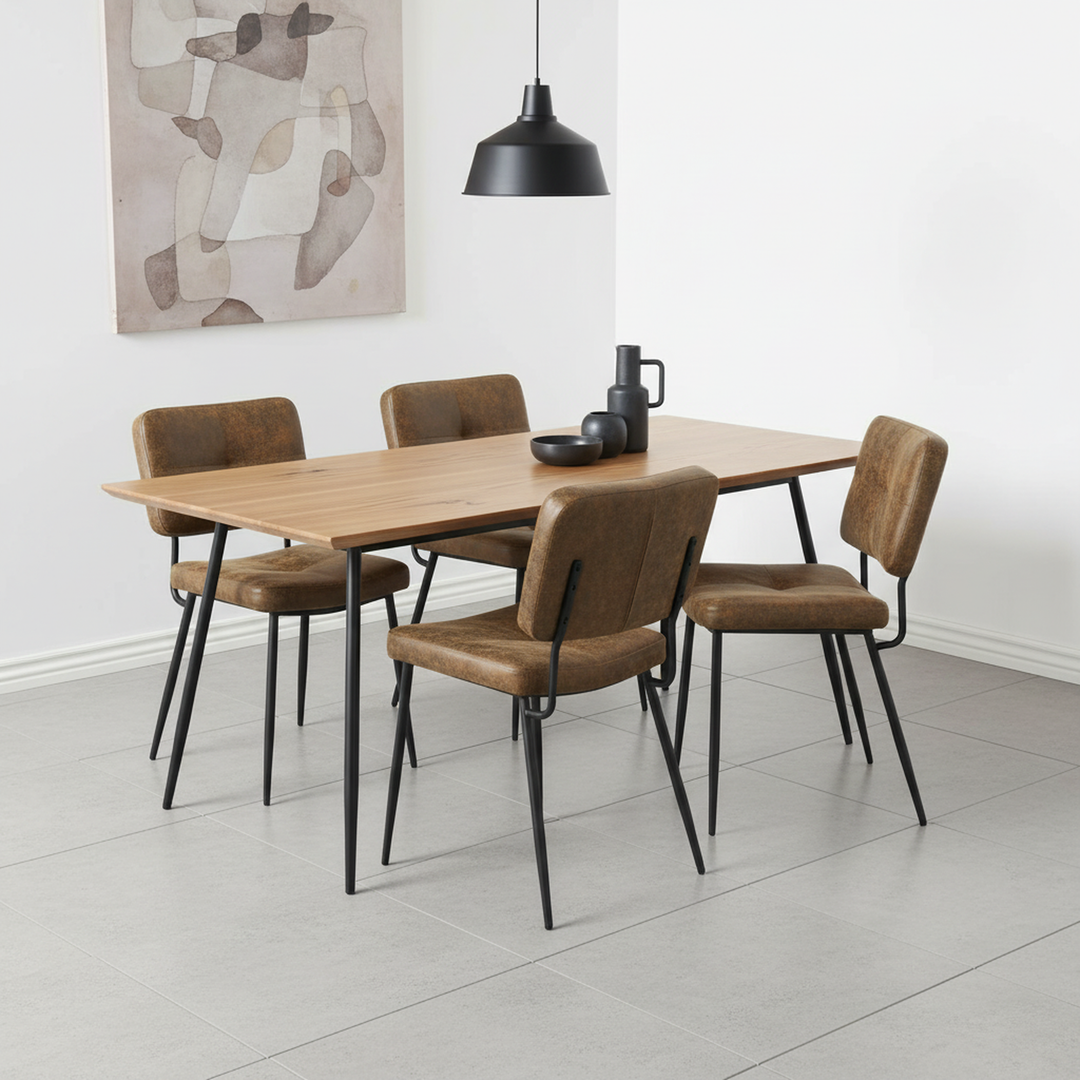 Set of 2 industrial brown suede dining chairs KAROMI SUEDE