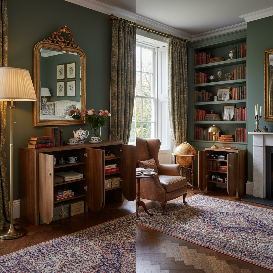 Vintage walnut look sideboard textured pattern with arched cutouts 4 doors 147×40×80cm LUNOVA