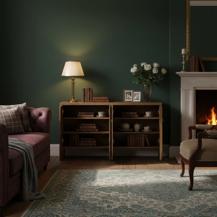 Vintage walnut look sideboard textured pattern with arched cutouts 4 doors 147×40×80cm LUNOVA