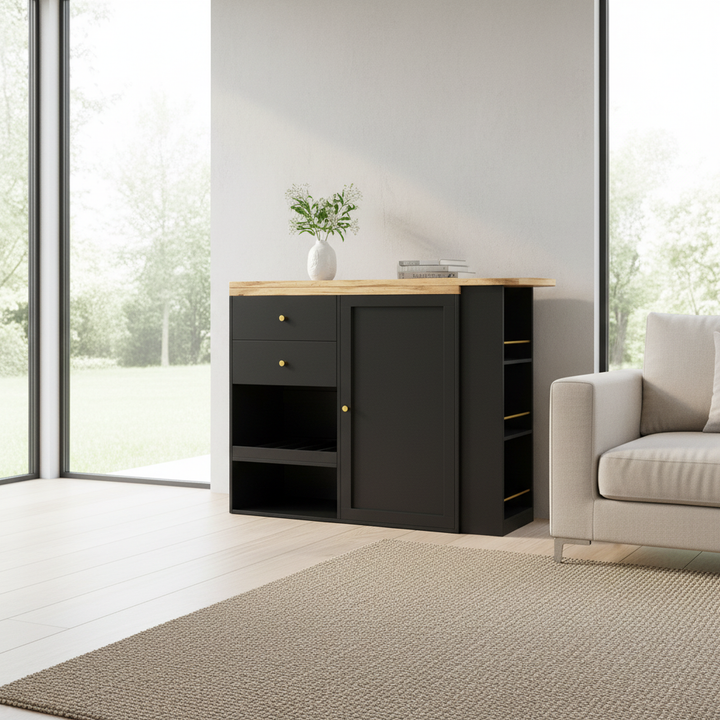 Wooden modern revolving black bar table storage OQUIX UK