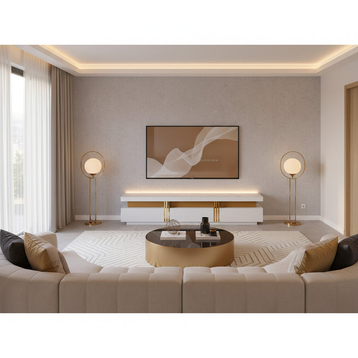 White marble pattern TV stand golden line luxury style 3 drawers VAALS UK