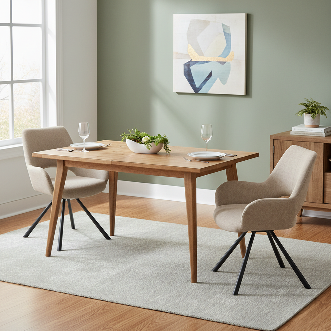 Set of 2 beige fabric dining chairs with black metal legs BETH FABRIC LIGHT BROWN