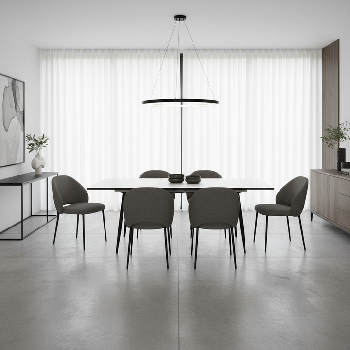 Rectangular extendable effect white marble dining table Scandinavian style gold dot feet 120-160 cm WHALEN WHITE MARBLE STRETCH TABLE BG