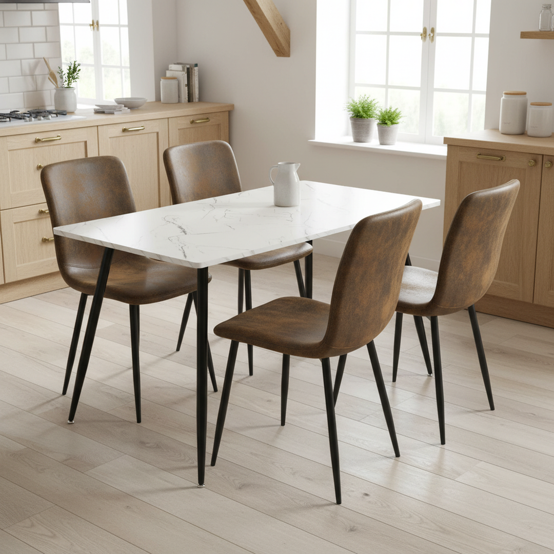 Scandinavian style rectangular white marble effect dining table 120x70cm WHALEN WHITE MARBLE TABLE 120 KD