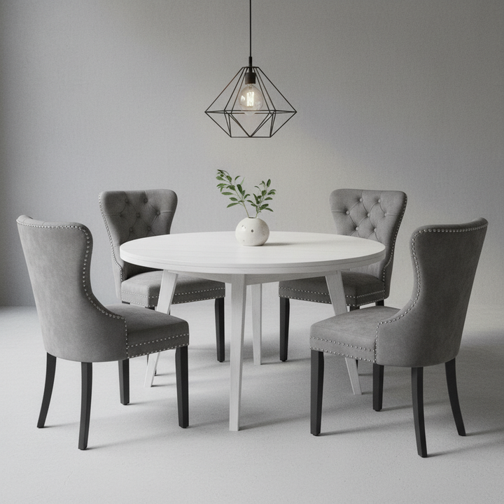 Set of 2 dark grey velvet upholstery button dining chairs with oak black legs with stud LEPROSE