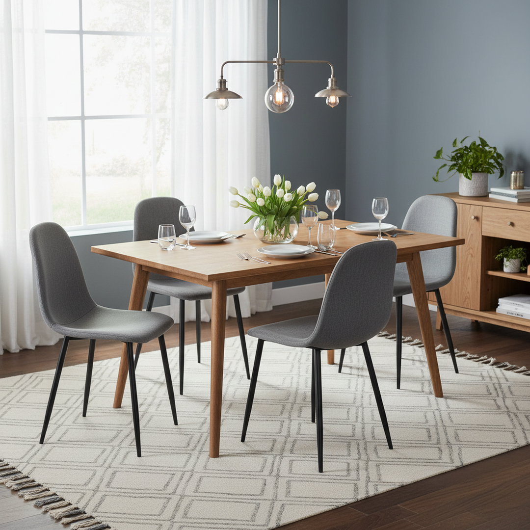 Set of 4 grey swivel black painted radial leg dining chair SUNFLOWER SLUBBED GREY 4PCS