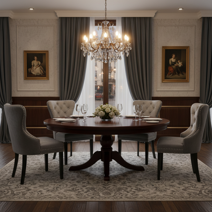 Set of 2 dark grey velvet upholstery button dining chairs with oak black legs with stud LEPROSE