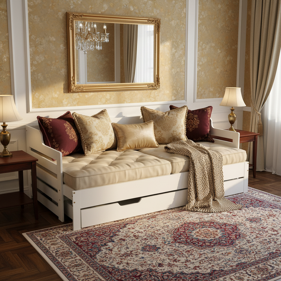 White single guest day bed with trundle & drawer UKZEONS UK