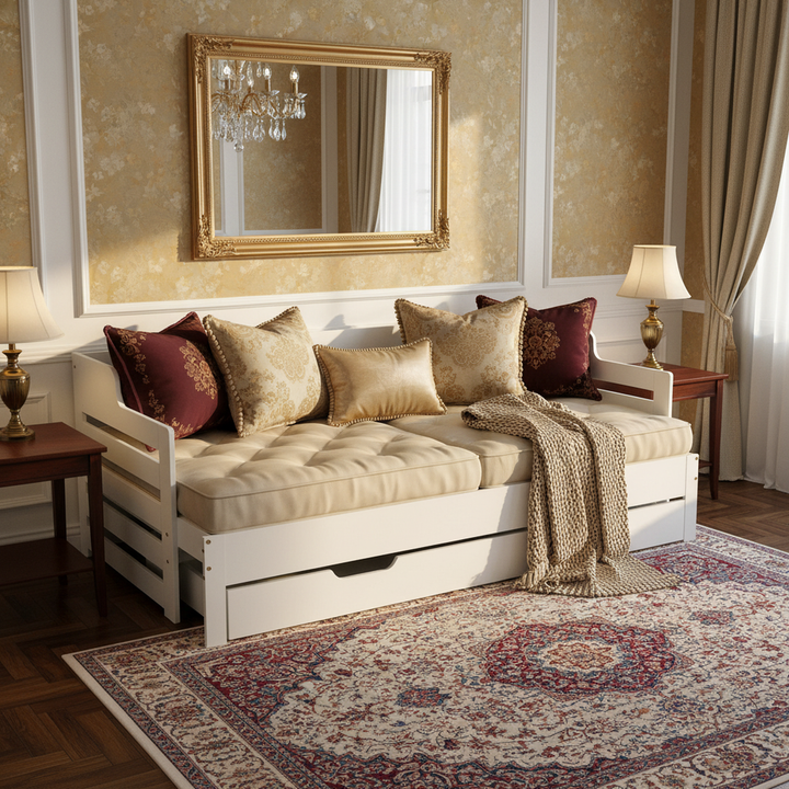 White single guest day bed with trundle & drawer UKZEONS UK