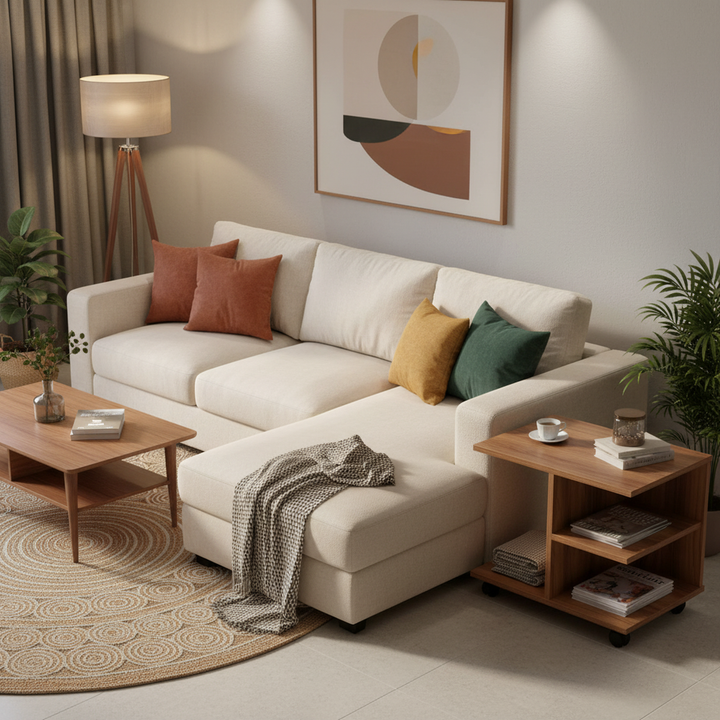 Mobile side table with open shelving and castor wheels WENDY WALNUT