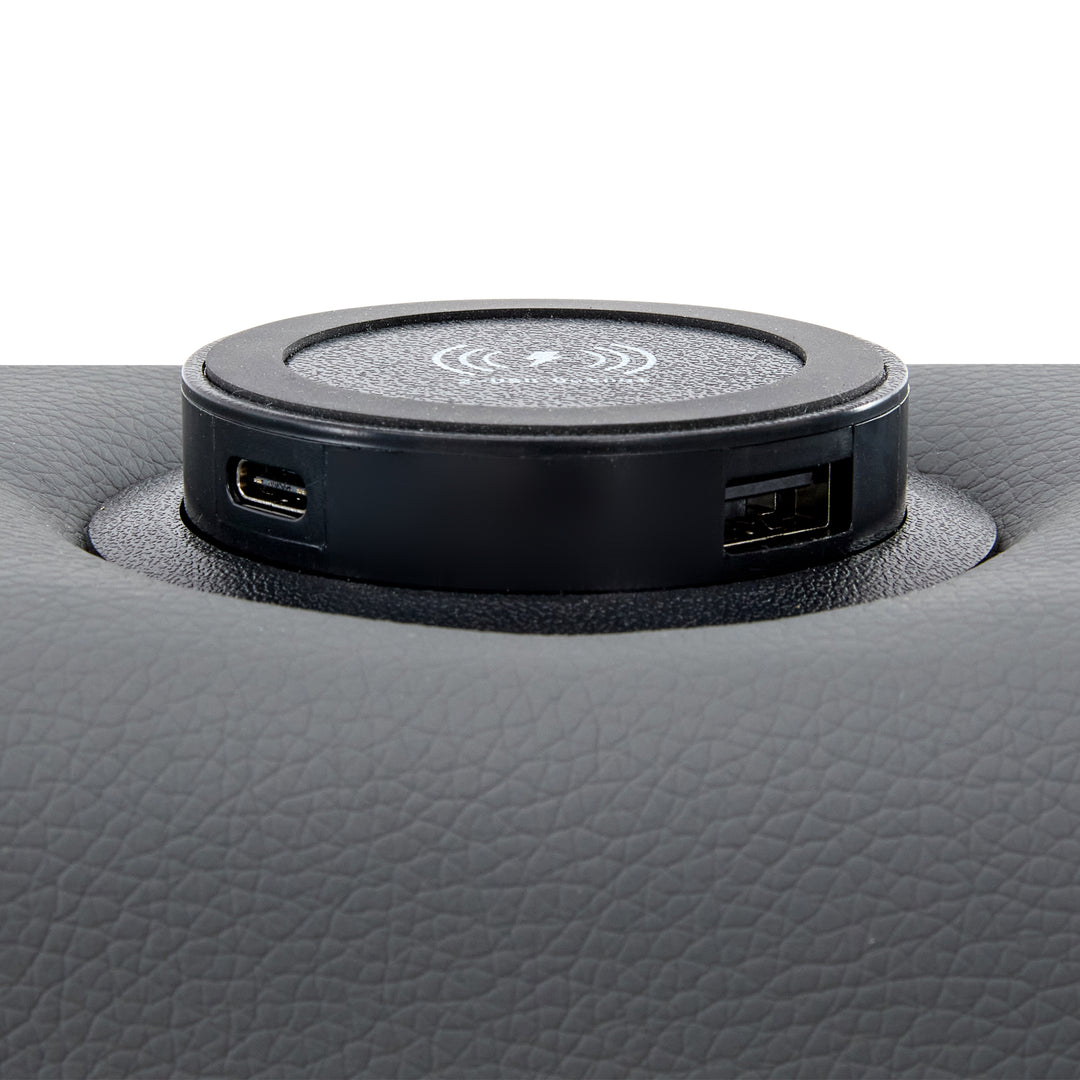 Upholstered gray Double Bed frame with LED lighting and storage space KRAIHAIKS UK