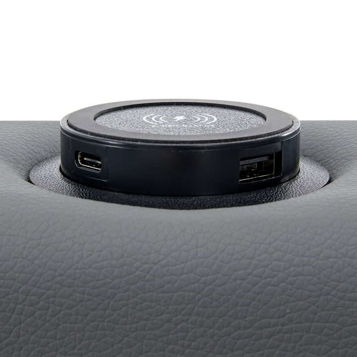 Upholstered gray Double Bed frame with LED lighting and storage space KRAIHAIKS UK