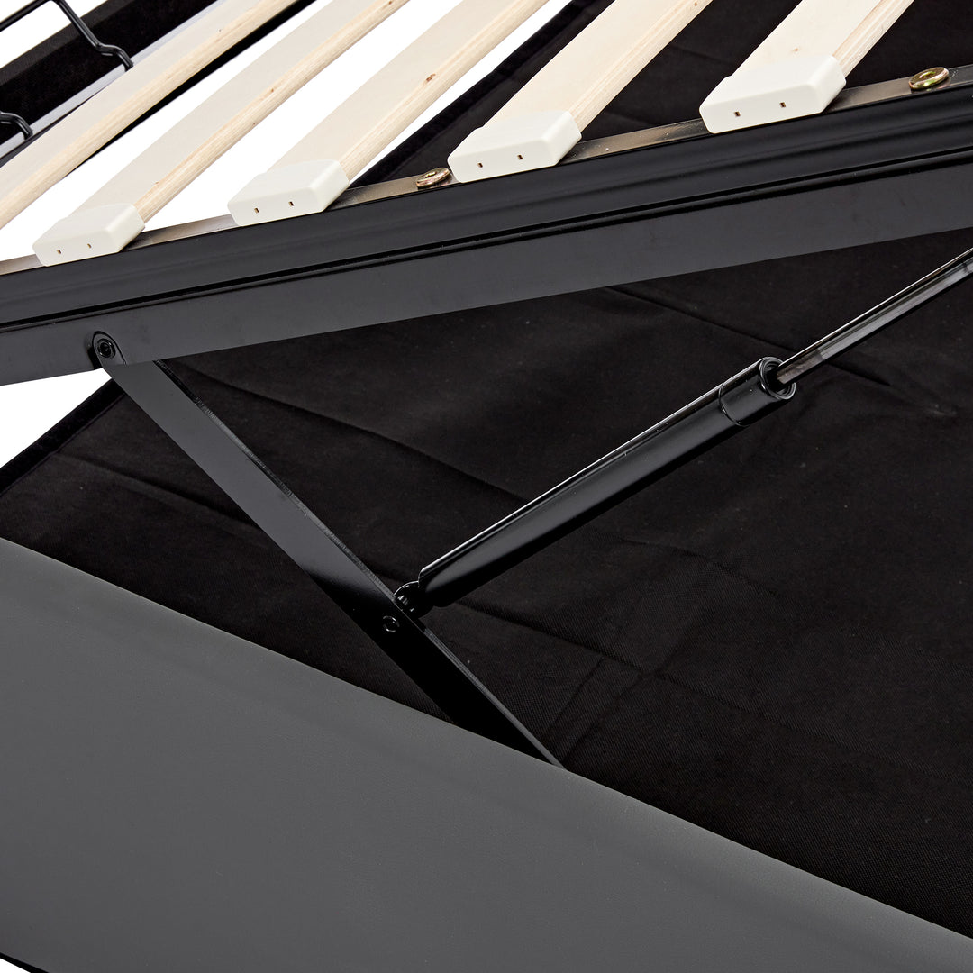 Upholstered gray Double Bed frame with LED lighting and storage space KRAIHAIKS UK