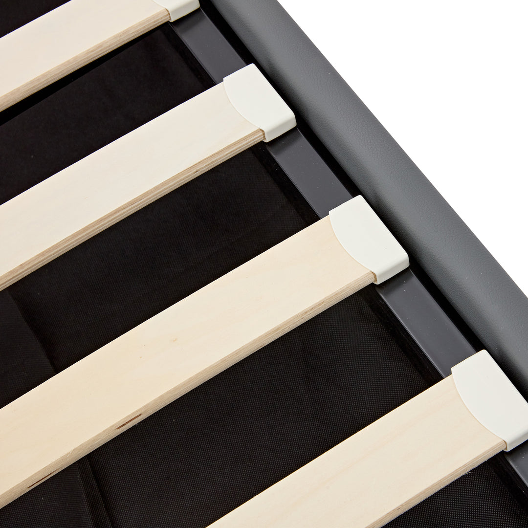 Upholstered gray Double Bed frame with LED lighting and storage space KRAIHAIKS UK