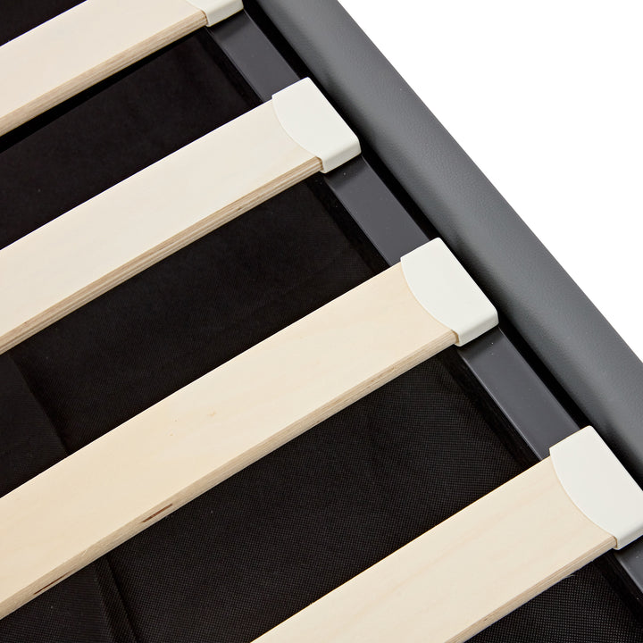 Upholstered gray Double Bed frame with LED lighting and storage space KRAIHAIKS UK