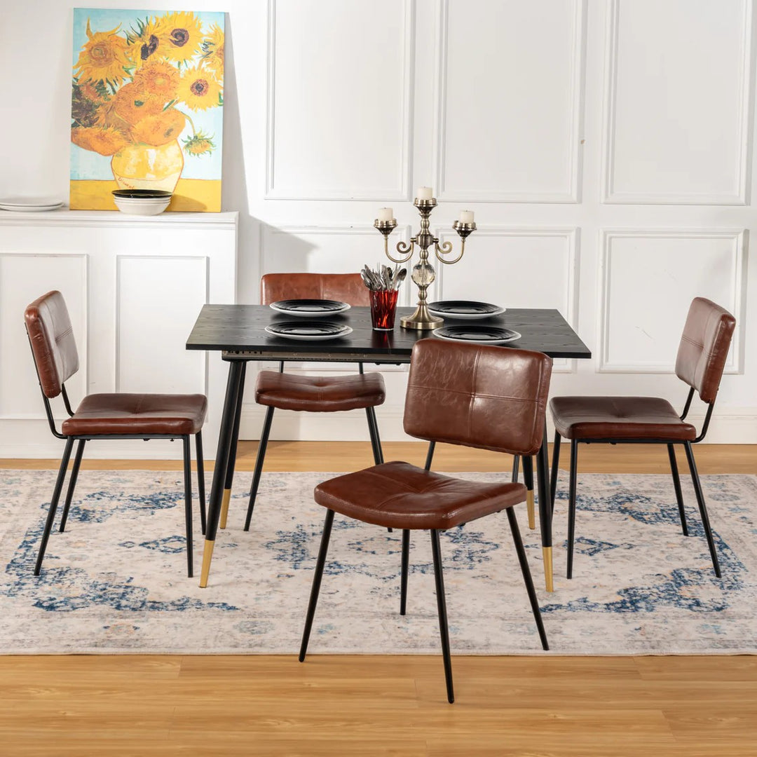 Set of 4 Industrial Brown Oiled Leather Dining Chairs POMONA KD BROWN 4PK