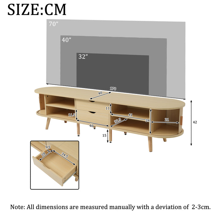 Oak-Effect TV Stand with 2 Drawers &amp; Sliding Doors 170 cm URBANWOOLSTYLE