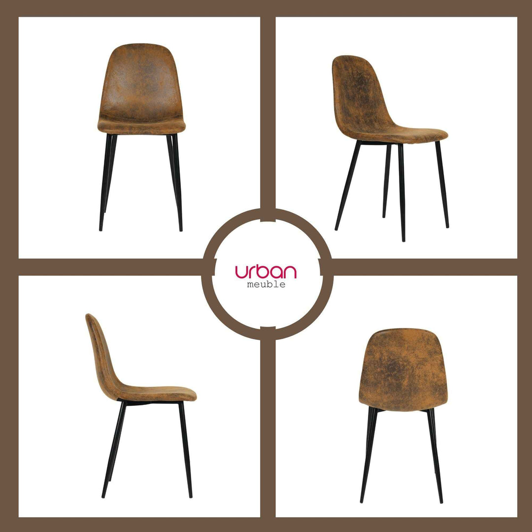 Dining Chair Set of 6, Suede Upholstery, Brown, Space-Saving Stackable Design, Metal Legs, Modern Style for Kitchen or Garden