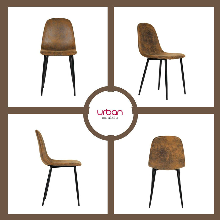 Dining Chair Set of 6, Suede Upholstery, Brown, Space-Saving Stackable Design, Metal Legs, Modern Style for Kitchen or Garden